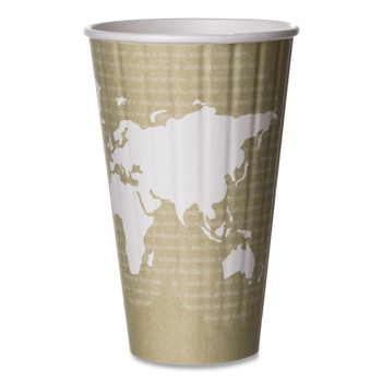 Eco-Products EP-BNHC16-WD PLA 16 oz. World Art Renewable and Compostable Insulated Hot Cups (15 Packs/Carton, 40/Pack)