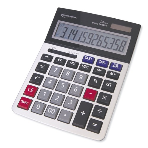 Innovera IVR15975 Dual Power 12 Digit LCD Display Cordless Large Display Calculator image number 0
