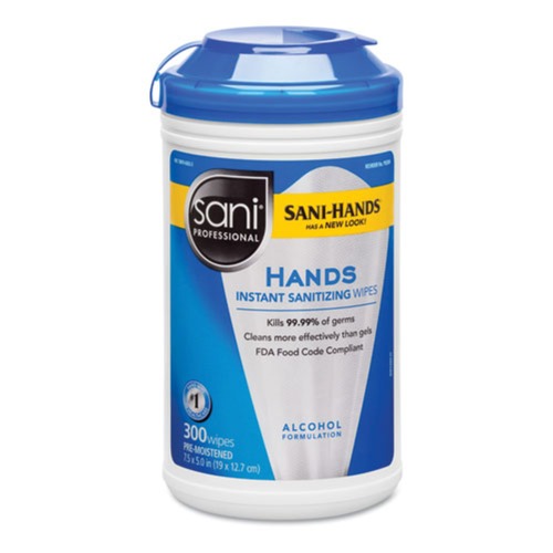 Hand Wipes | Sani Professional NIC P92084 Hands 7.5 in. x 5 in. Instant Sanitizing Wipes - White (6 Canisters/Carton, 300 Wipes/Canister) image number 0