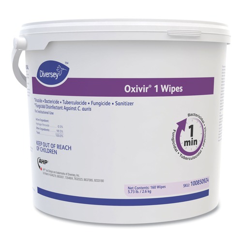 Paper Towels and Napkins | Diversey Care 100850924 Oxivir 11 in. x 12 in. Wipes - White (160 Wipes/Canister, 4 Canisters/Carton) image number 0