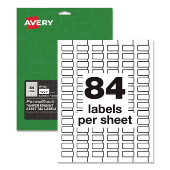 Avery 60534 PermaTrack Tamper-Evident 0.5 in. x 1 in. Laser Printer Asset Tag Labels - White (84-Piece/Sheet 8-Sheet/Pack)