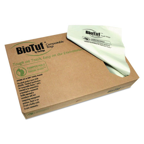 Heritage Y8046TE R01 BioTuf 45 Gallon 40 in. x 46 in. Compostable Can Liners - Green (100-Piece/Carton) image number 0