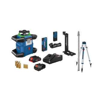 ROTARY LASERS | Bosch GRL4000-90CH 18V REVOLVE4000 Lithium-Ion Cordless Connected Self Leveling Green Beam Rotary Laser Kit (4 Ah) and 8 Cell Batteries