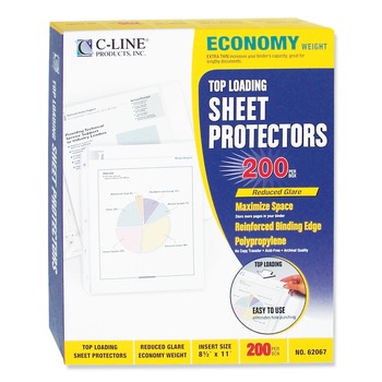 C-Line 62067 11 in. x 8-1/2 in. 2 in. Economy Weight Poly Sheet Protectors - Reduced Glare (200/Box)