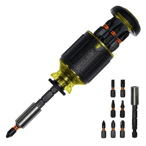 Klein Tools 32308 | 8-in-1 Adjustable Length Multi-Bit Stubby Screwdriver | Klein Tools 8"-1 Multi-Bit Stubby Screwdriver | Tyler Tool