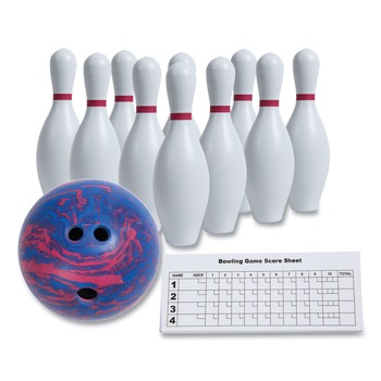 Champion Sports BPSET Plastic/Rubber Bowling Set - White (10 Bowling Pins, 1 Bowling Ball)