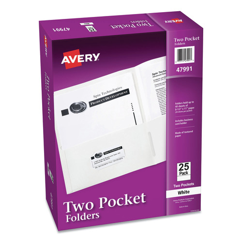 New Arrivals | Avery 47991 11 in. x 8.5 in. 40 Sheet Capacity Two-Pocket Folder - White (25/Box) image number 0