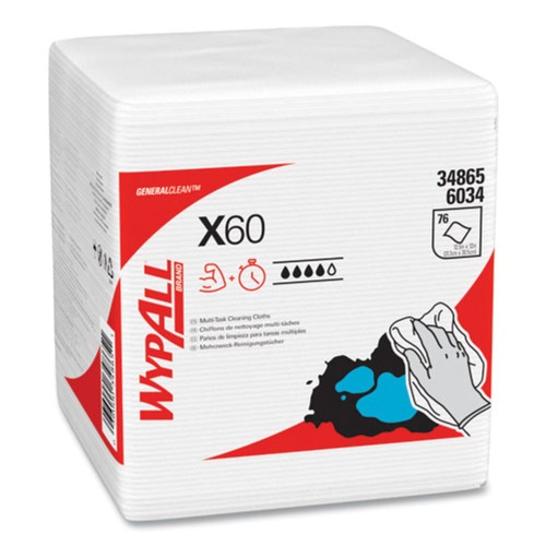 WypAll 34865 1/4 Fold 12-1/2 in. x 13 in. X60 Cloths - White (12 Boxes/Carton, 76 Sheets/Box) image number 0