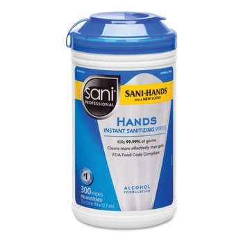 PRODUCTS | Sani Professional NIC P92084 Hands 7.5 in. x 5 in. Instant Sanitizing Wipes - White (6 Canisters/Carton, 300 Wipes/Canister)