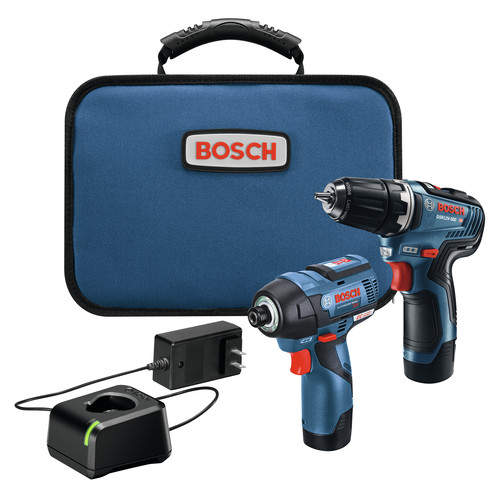 Bosch GXL12V-220B22 12V Max Brushless Lithium-Ion 3/8 in. Cordless Drill Driver/1/4 in. Hex impact Driver Combo Kit (2 Ah) image number 0