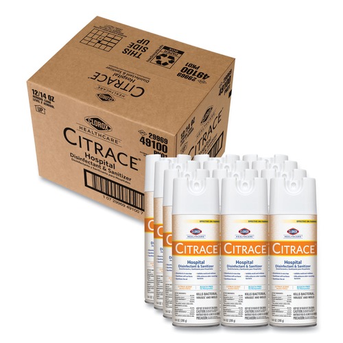 Clorox Healthcare 49100 Citrace Hospital Disinfectant and Deodorizer, Citrus, 14 oz. Aerosol (12/Carton) image number 0