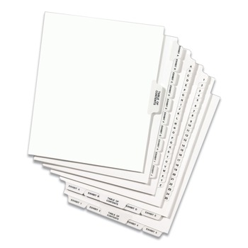 Avery 01401 11 in. x 8.5 in. Legal Exhibit Letter A Side Tab Index Dividers - White (25-Piece/Pack)