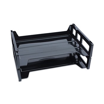 Universal UNV08100 2 Section Letter Size 13 in. x 9 in. x 2.75 in. Recycled Plastic Side Load Desk Tray - Black (2/Pack)