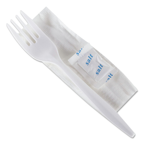 GEN 705451 Wrapped Cutlery Kit, 6 1/4-in, Fork/Napkin/Salt, White (500/Carton) image number 0