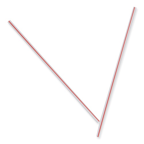 Cutlery | Dixie HS551 5.5 in. Plastic, Unwrapped, Hollow Stir-Straws - White/Red (10000/Carton) image number 0