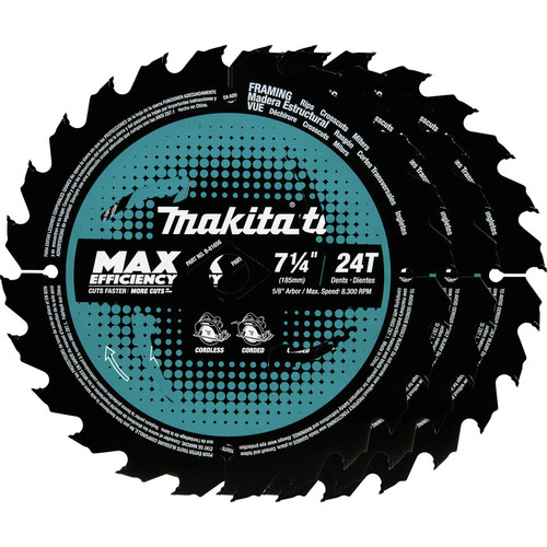Makita B-61656-3 3/Pack Framing 7-1/4 in. 24T Carbide-Tipped Max Efficiency Circular Saw Blade image number 0