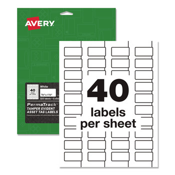 Avery 60528 PermaTrack 0.75 in. x 1.5 in. Laser Printers Tamper Evident Asset Tag Labels - White (40/Sheet 8 Sheet/Pack)