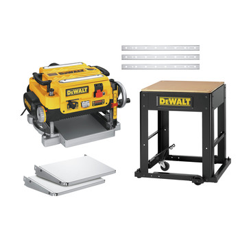 TABLE SAWS | Dewalt DW735XDW7350-BNDL 13 in. Two-Speed Thickness Planer with Support Tables, Extra Knives and Mobile Stand