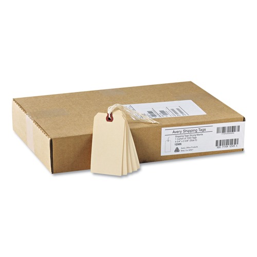 Avery 12505 4.75 in. x 2.38 in. 11.5 pt. Stock Strung Shipping Tags - Manila (1000-Piece/Box) image number 0