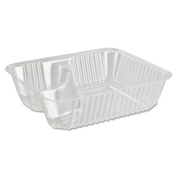 Dart C56NT2 5 in. x 6 in. x 1.5 in. ClearPac 2-Compartments Small Nacho Tray - Clear (125/Bag, 4 Bags/Carton)