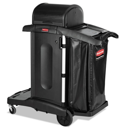 Cleaning and Sanitation Storage and Carts | Rubbermaid Commercial 1861427 Executive High Security 23.1 in. x 39.6 in. x 27.5 in. Janitorial Cleaning Cart - Black image number 0