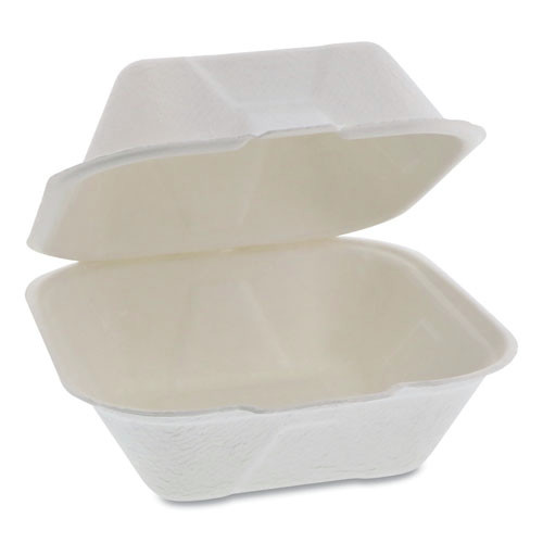 Pactiv Corp. YMCH00800001 EarthChoice 6 in. x 6 in. x 3 in. Compostable Fiber-Blend Hinged Lid Takeout Containers - Natural (500/Carton) image number 0