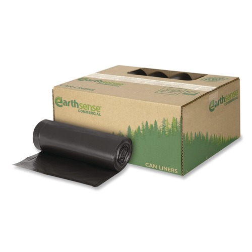 $99 and Under Sale | Earthsense Commercial RNW4750 Linear Low Density Recycled Can Liners, 56 Gal, 1.25 Mil, 43-in X 48-in, Black, 100/carton image number 0