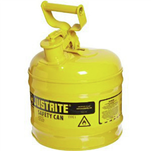 Gas Cans | Justrite 7120200 Type 1 2 Gallon Steel Safety Can for Diesel - Yellow image number 0