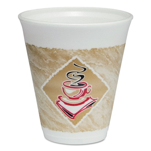 Dart 12X16G ThermoGlaze Cafe G Printed 12 oz. Insulated Foam Hot/Cold Cups - White/Brown/Red (20-Piece/Pack) image number 0