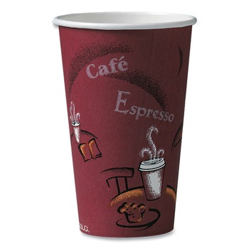 Dart 316SI-0041 Bistro Print Solo 16 oz. Paper Hot Drink Cups - Maroon (50/Pack)