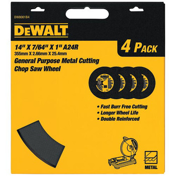 Dewalt DW8001B4 14 in. x 7/64 in. A24R High-Performance Metal Chop Saw Wheel (4 Pc)