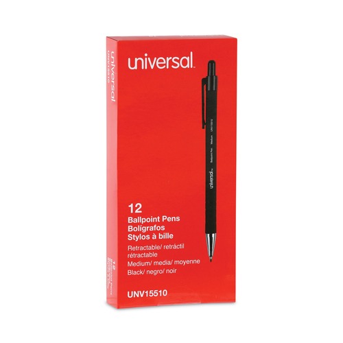 Universal UNV15510 Medium 1 mm Black Ink Black Barrel Retractable Ballpoint Pens (1 Dozen) image number 0