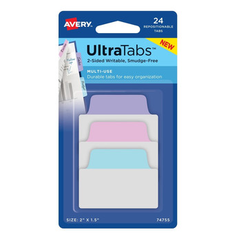 Avery 74755 2 in. Wide 1/5-Cut Ultra Tabs Repositionable Standard Tabs - Assorted Pastels (24/Pack)