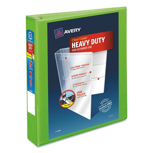 Avery 79773 Heavy-Duty 1.5 in. Capacity 11 in. x 8.5 in. 3 Ring View Binder with DuraHinge and One Touch EZD Rings - Chartreuse image number 0