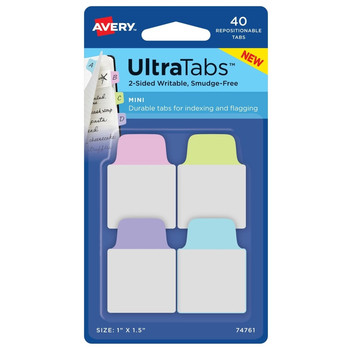 Avery 74761 1 in. Wide 1/5 Cut Ultra Tabs Repositionable Mini Tabs - Assorted Pastels (40/Pack)
