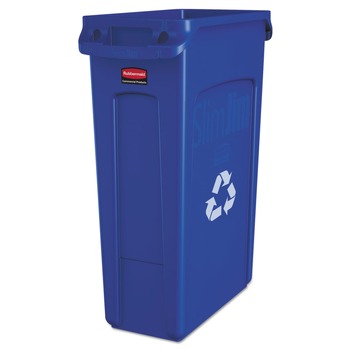 Rubbermaid Commercial FG354007BLUE Slim Jim Recycling Container W/venting Channels, Plastic, 23gal, Blue