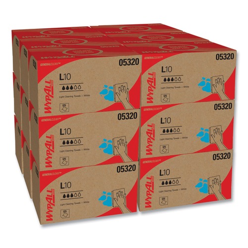 Cleaning & Janitorial Supplies | WypAll 05320 9 in. x 10-1/2 in. POP-UP Box L10 1-Ply Towels - White (125/Box 18 Boxes/Carton) image number 0