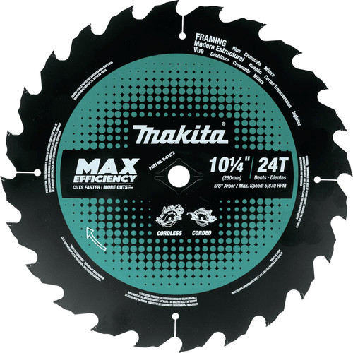 Makita E-07272 10-1/4 in. 24T Carbide-Tipped Max Efficiency Framing Circular Saw Blade image number 0