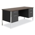 Office Desks & Workstations | Alera ALESD6024BM 60 in. x 24 in. x 29.5 in. Double Pedestal Steel Credenza Desk - Mocha/Black image number 0