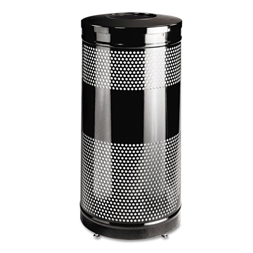 New Arrivals | Rubbermaid Commercial FGS3ETBKPL Classics 25 Gallon Perforated Steel Open Top Receptacle - Gloss Black image number 0
