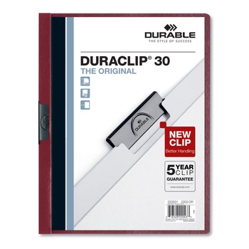 Durable 220331 DuraClip 30 Sheet Capacity Letter Size Vinyl Report Cover - Maroon/Clear (25-Piece/Box)