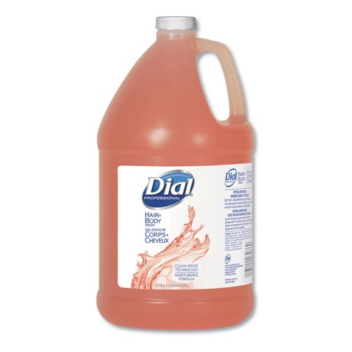 Cleaning & Janitorial Supplies | Dial Professional 03986 Gender-Neutral 1 Gallon Bottle Peach Scent Hair and Body Wash Refill (4-Piece/Carton) image number 0