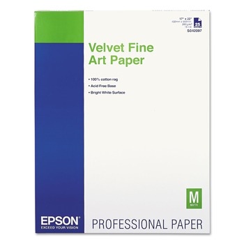 Epson S042097 17 in. x 22 in. Velvet Fine Art Paper - White (25/Pack)