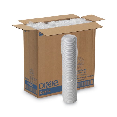 Dixie D9542 Dome Drink-Thru Lids, Fits 12 - 16 oz. Paper Hot Cups, White (1000/Carton) image number 0