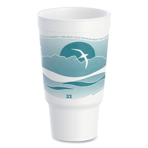 New Arrivals | Dart 32AJ20H 32oz Horizon Hot/cold Foam Drinking Cups - Teal/white (16/Bag, 25 Bags/Carton) image number 0