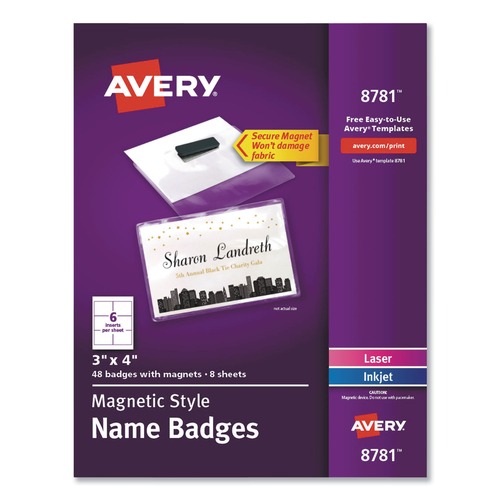  | Avery 08781 Horizontal 4 in. x 3 in. Magnetic Name Badge Kit - White (48/Pack) image number 0