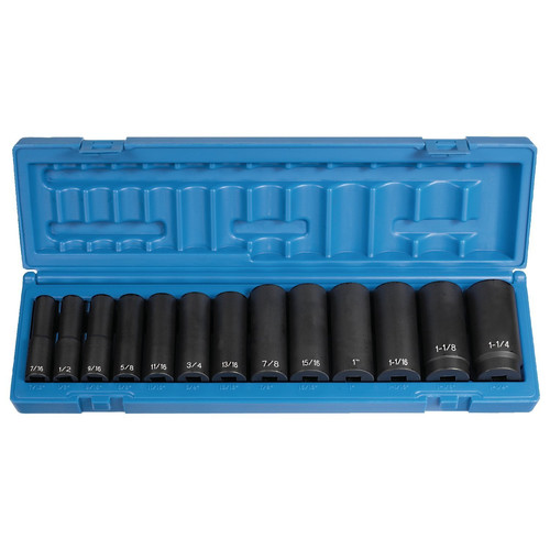 Grey Pneumatic 1312D 13-Piece 1/2 in. Drive 6-Point SAE Deep Impact Socket Set image number 0