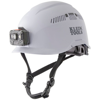 Klein Tools 60150 Vented-Class C Safety Helmet with Rechargeable Headlamp - White
