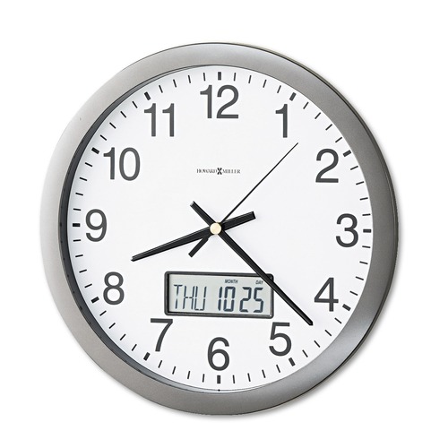 New Arrivals | Howard Miller 625-195 Chronicle 14 in. Wall Clock with LCD Inset - White/Gray image number 0