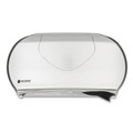 San Jamar R4070SS 19.25 in. x 6 in. x 12.25 in. Twin 9 in. Jumbo Bath Tissue Dispenser - Faux Stainless Steel image number 0